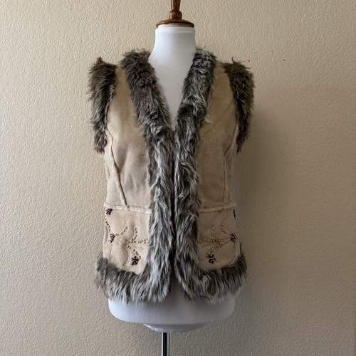 Tan and brown faux fur - , vest