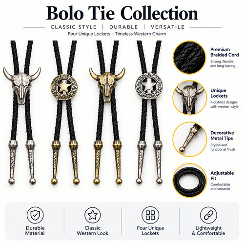 Black bolo tie with - tie, alloy