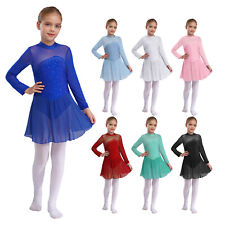 UK Girl Figure Ice Skating Dress Mesh Leotards Print Roller Skating Ballet Dress