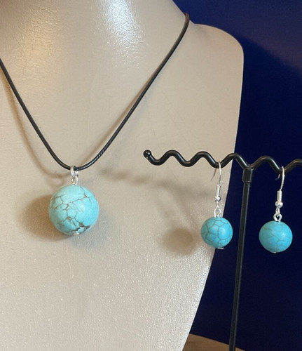 Aqua blue stone black waxed - aqua,