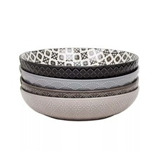 Ceramic Pasta Bowl Tile Pattern Set of 4 Decorative Serving Bowls Crockery 22cm