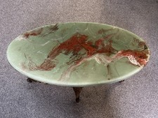 Antique Green Marble Effect Onyx Coffee Table Rounded Shape- Brass legs Decor