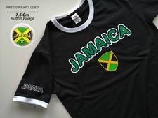 Jamaica T-Shirt Reggae Jam Flag Rasta Peace Love Root Free Gift Button Badge