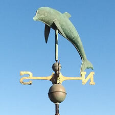 Dolphin weathervane - Large pure copper verdigris weathered dolphin wind vane 