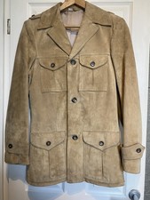 Vintage Beige Suede Pig Skin Safari Mid Length Western Jacket Size 38 chest