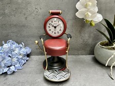 Barber Chair Desk Clock Red Seat White Face Black Hands Metal 22cm Retro Salon