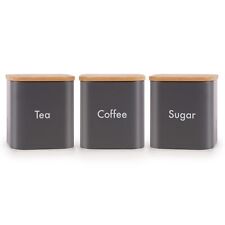 Set of 3 Airtight Tea Coffee & Sugar Kitchen Canister Storage Jars, in 4 Colours