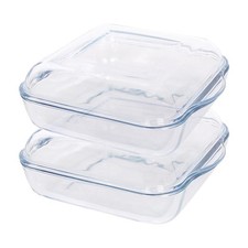 Square Glass Oven Dish with Lid 24cm x 21cm Baking Roasting Casserole Tray