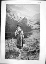 Old Antique Print Among Hills