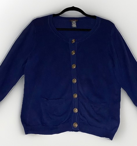 Navy cardigan sweater - cardigan, gold