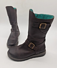 Moshulu Nightjar Brown Leather Mid Calf Biker Style Boots UK 7 EUR 40