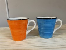 2 Whittard Of Chelsea`SHABBY CHIC LOOK` Mugs-1 X BLUE + 1 X ORANGE - 9.5 CM -VGC