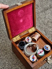 Victorian Wooden Sewing box with Red Velvet Interior + original inner divider