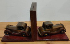Pair of Vintage Wooden Bookends - Possibly Handmade - Car/Motoring - Prop/Decor