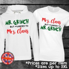 Mr Mrs Grinch Claus Funny Christmas Hoodie T-shirt Mens Ladies Matching Set