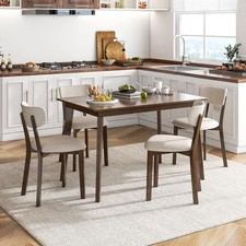 5-Piece Dining Table Set Farmhouse Kitchen Table & 4 Upholstered Chairs Wood