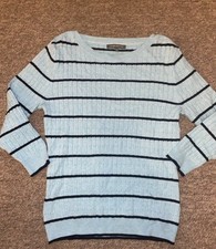 Ladies Laura Ashley Thin Knit Striped Top U.K. Size 10 Blue