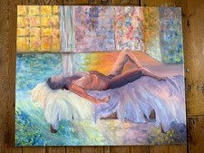 Vintage Acrylic Canvas Portrait Nude Study Modern Art Abstract Bright W9