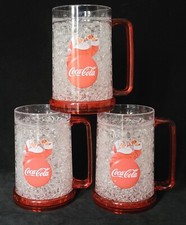Three Coca-Cola Father Christmas freezer chiller plastic tankards 15 cm