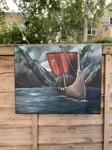 Original viking ship - original, oil