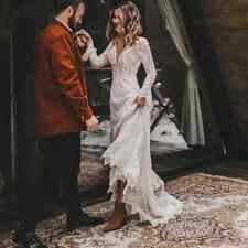 Sexy V-neck Bohemian Wedding Dress Long Sleeve Lace Backless A-line Bride Dress