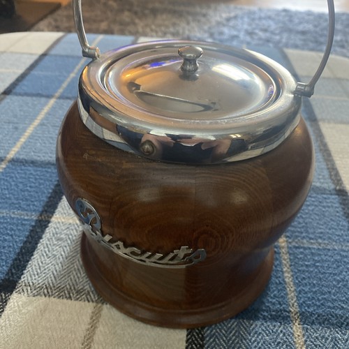 Vintage wooden biscuit barrel - vintage,