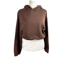 Zara Dark Brown Cropped Hoodie Fleece Lined Jersey Women’s UK Size S