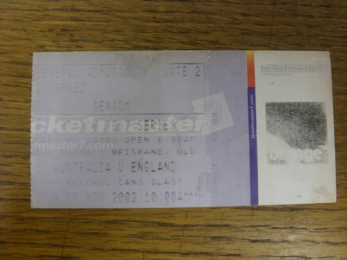 2002 ticket cricket - 10/11/2002, ticket: