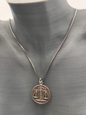 Vintage sterling silver 70s Libra astrological pendant necklace 45cm box chain