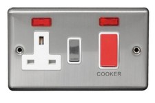 Cooker Control Unit 2 Gang Screwed Brushed Stainless Steel Switch DAMAGED INSET