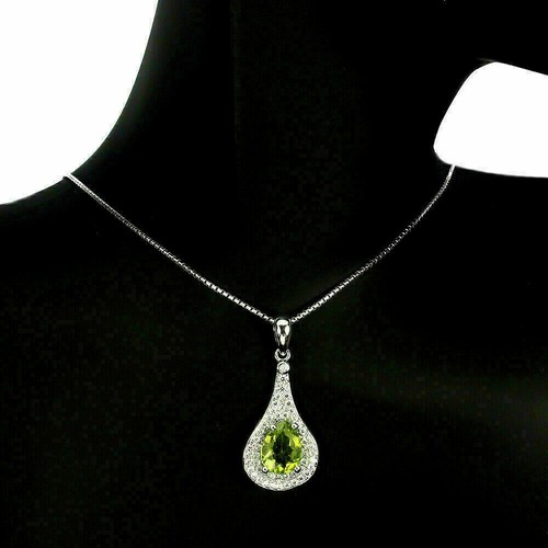 Silver pendant peridot genuine - silver,
