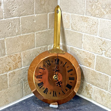 Vintage TV Prop Acctim Copper Brass Frying Pan Shaped Battery Wall Clock.