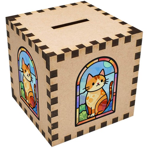 Stained glass cat money box - cat',
