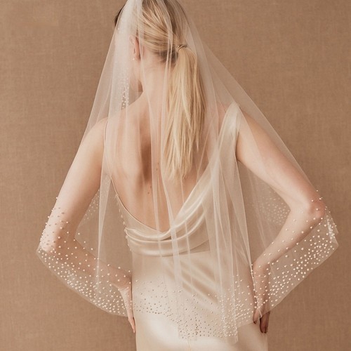 Pearl beaded bridal veil - beaded,