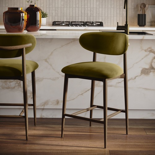 Walnut and olive green velvet - walnut,
