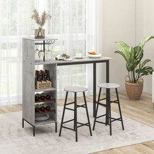 3 PCS Kitchen Dining Table Set Industrial Pub Table & Stools Grey