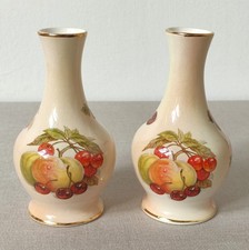 Pair of Vintage Royal Worcester Palissy Bud Vase Royale Collection Fruit