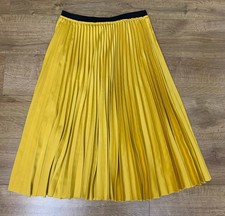 Ladies Mustard Pleated Flare Long Casual / Office Autumn Skirt Size UK 16