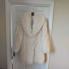 Faux Fur Shaggy Mongolian Tibetan Lamb Coat Cream/ Ivory NEXT UK S  fits 10 - 14