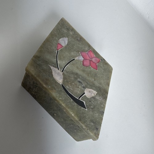 Soapstone trinket box inlaid - soapstone,