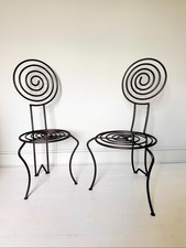 Pair of French Atelier Wrought Iron Spiral Chairs, Signed JTS
