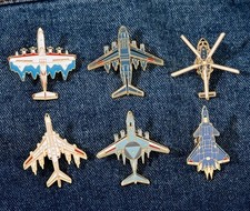 Set Of 6 Military Aircraft Metal Pin Badge Planes Helicopter Badges Brand New