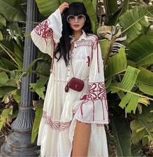 ZARA ECRU RED EMBROIDERED MIDI