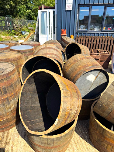 Wooden brown half barrel - wooden,