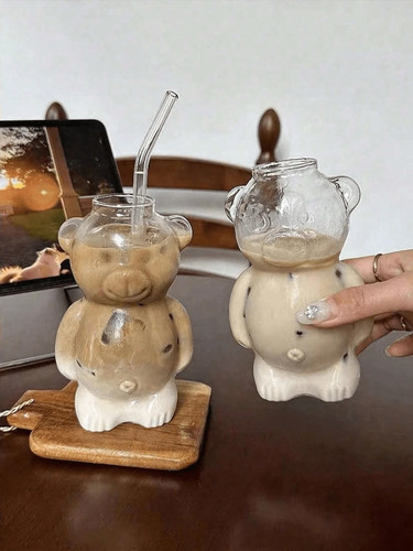 Cartoon bear glass coffee - cartoon,
