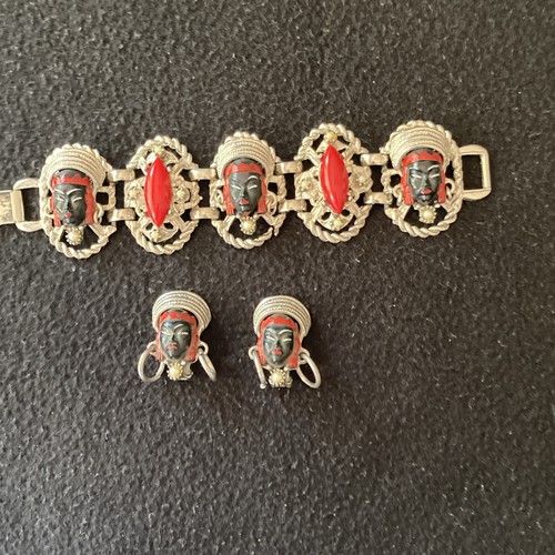 Silver tone black red cameo - tone,