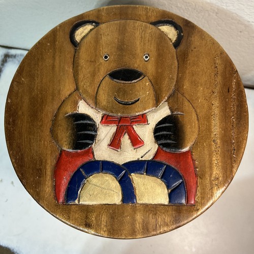 Vintage wooden bear stool - vintage,