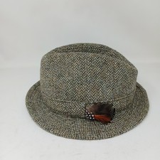 Vintage Harris Tweed Hat Trilby Mens Size Large brown wool