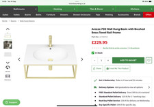 Victoria plumbing Arezzo 700 Wall Hung Basin with Brushed Brass Towel Rail Frame