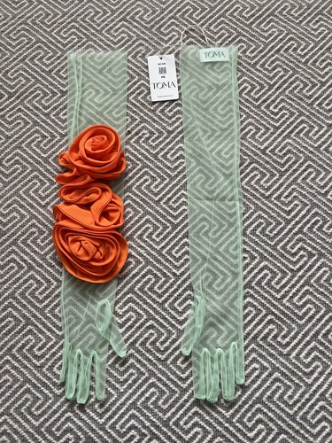 Sheer mint gloves long mesh - gloves,